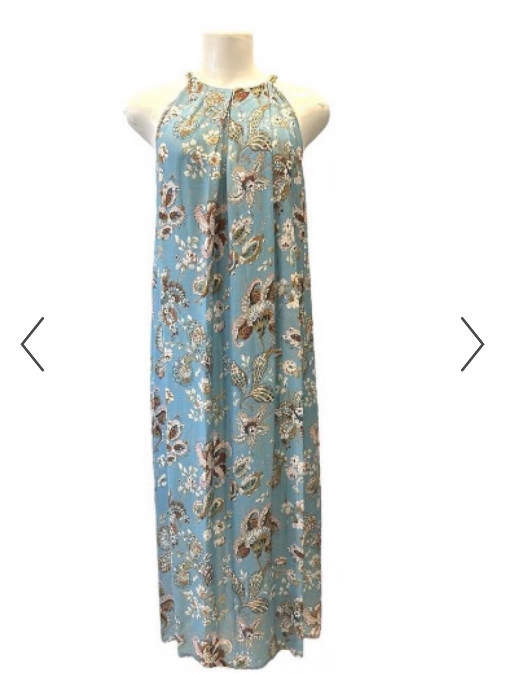 Elie Tahari Silk Sky Blue Chain Neck Flowy Floral Maxi Dress